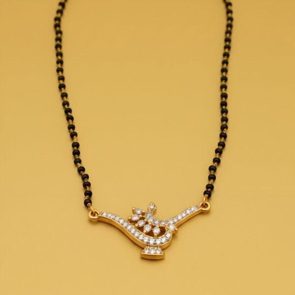 Modern Shubh Diya Design Gold Plated American Diamond Mangalsutra for Women