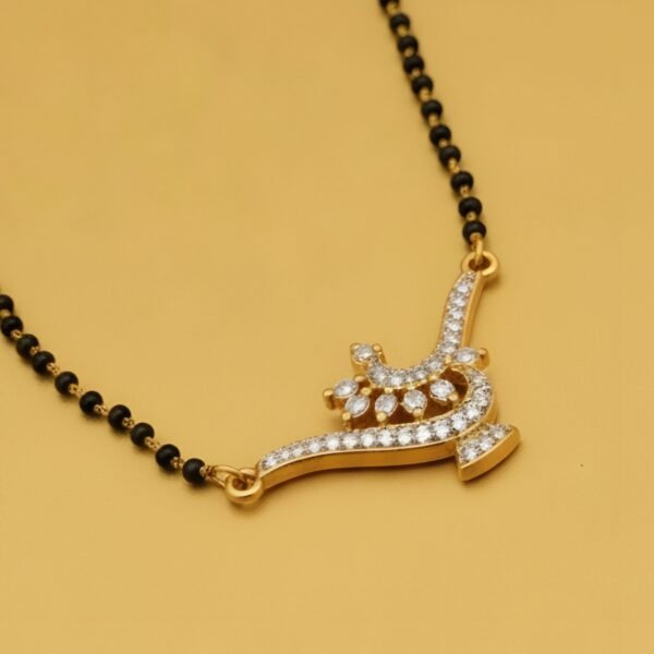 Modern Shubh Diya Design Gold Plated American Diamond Mangalsutra for Women - Image 2