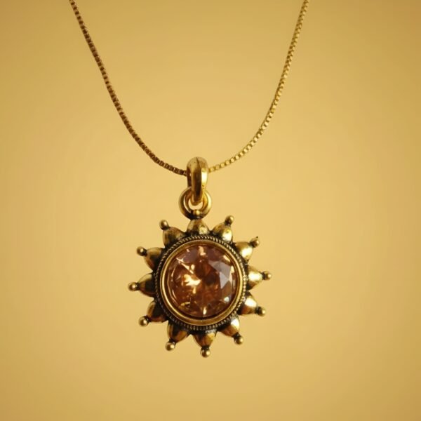 Antique Gold Sunburst Pendant Necklace | Vintage Brown Crystal Suraj Locket | Oxidized Metal Imitation Jewelry