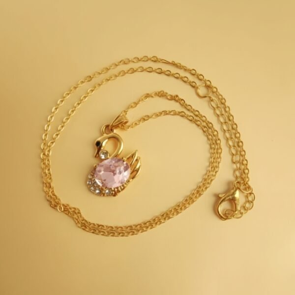 Swan Pendant Necklace with Pink Crystal Luxury Gold-Plated (Hans Locket) - Image 2