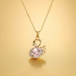 Swan Pendant Necklace with Pink Crystal Luxury Gold-Plated (Hans Locket)