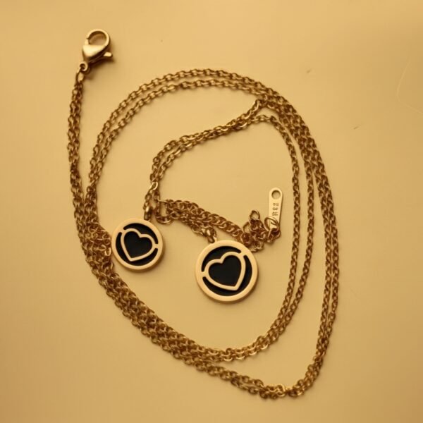 Minimalist Layered Gold Heart Necklace - Black Enamel Locket - Image 2
