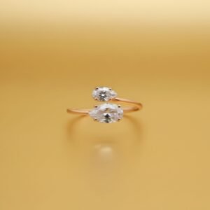 Oval & Pear Cut CZ Duo Ring | Gold Tone Adjustable Bypass Ring