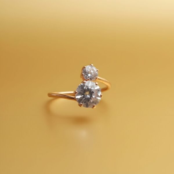 Round Cut Diamond Toi et Moi Ring | Gold Tone Adjustable Ring - Image 3