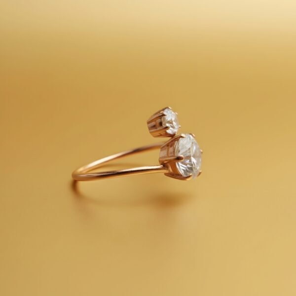 Round Cut Diamond Toi et Moi Ring | Gold Tone Adjustable Ring - Image 2