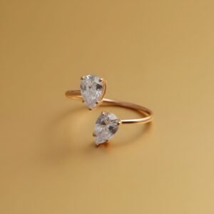 Elegant Pear Cut CZ Toi et Moi Ring | Gold Tone Bypass Adjustable Ring