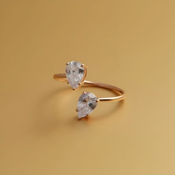 Elegant Pear Cut CZ Toi et Moi Ring | Gold Tone Bypass Adjustable Ring