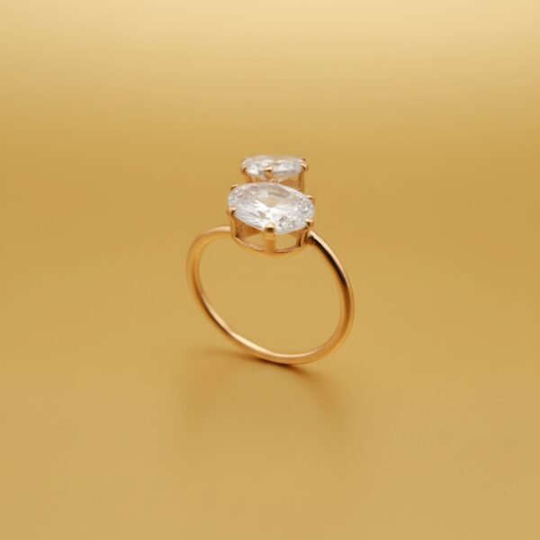 Elegant Oval Cut Two-Stone CZ Ring | 14K Gold Plated Bypass Fashion Ring - Image 3