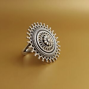 Vintage Oxidized Silver Statement Ring – Ethnic Tribal Boho Design