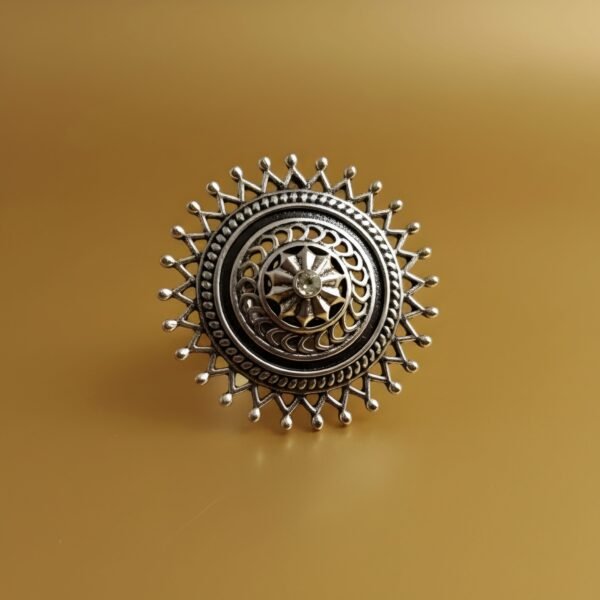 Vintage Oxidized Silver Statement Ring – Ethnic Tribal Boho Design - Image 2