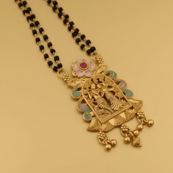 Antique Radha Krishna Paramparik Temple Mangalsutra with Meenakari Work - Image 2