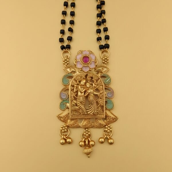 Antique Radha Krishna Paramparik Temple Mangalsutra with Meenakari Work