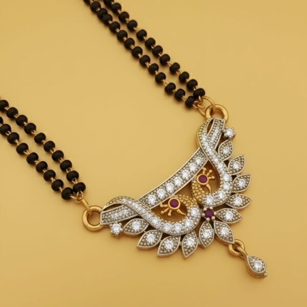 Designer Dual-Tone Manohar Mayur American Diamond Mangalsutra - Image 2