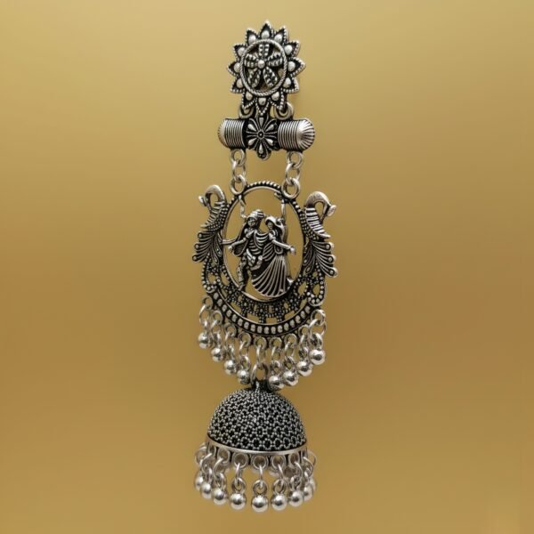 Oxidized Silver Traditional Garba Motif Jhumka Earrings for Women and Girls - Image 4