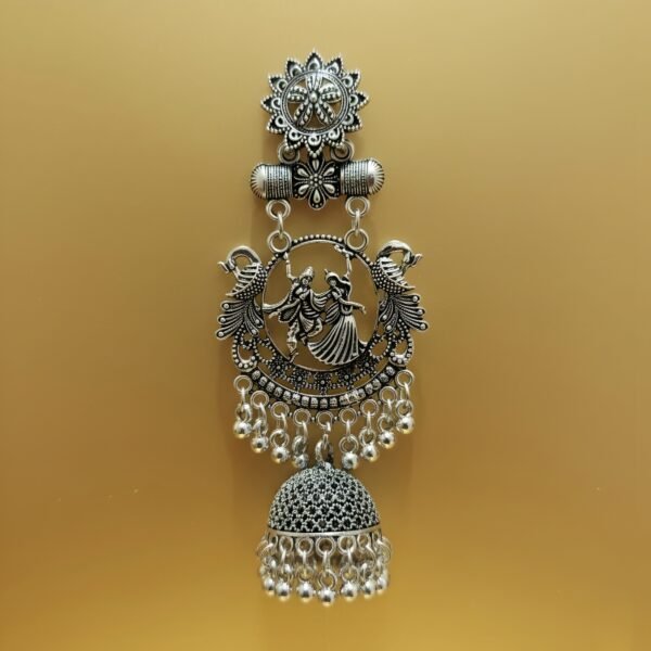 Oxidized Silver Traditional Garba Motif Jhumka Earrings for Women and Girls - Image 3